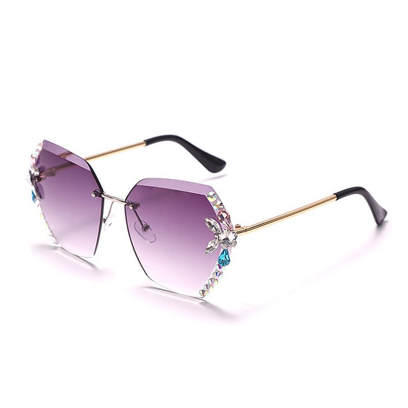 Vintage Rimless Rhinestone Sunglasses Women Men Retro Cutting Lens Gradient Sun Glasses Female UV400