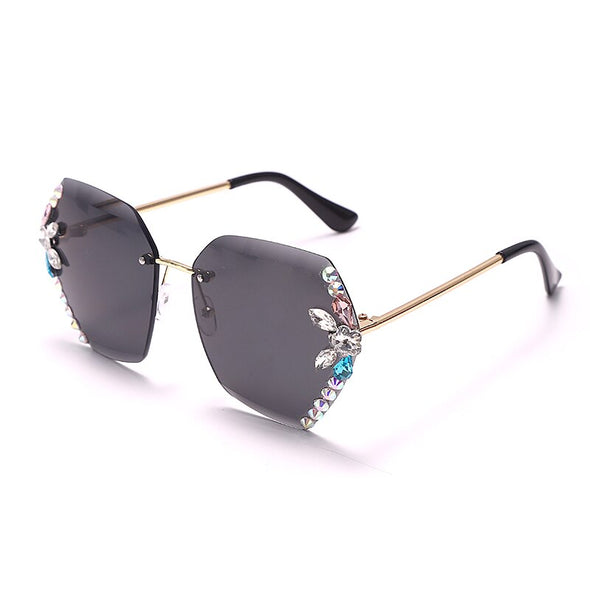 Vintage Rimless Rhinestone Sunglasses Women Men Retro Cutting Lens Gradient Sun Glasses Female UV400