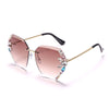 Vintage Rimless Rhinestone Sunglasses Women Men Retro Cutting Lens Gradient Sun Glasses Female UV400