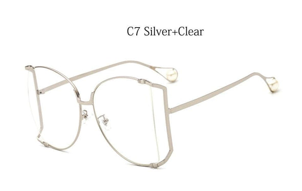 New Brand Pearls Half Round Sunglasses Women Fashion Big Frame Gradient Sun Glasses Female Oculos Unisex Eyewear
