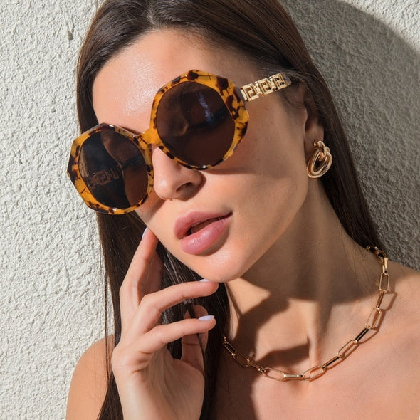 Fashion Round Sunglasses Women Men Luxury Model Leopard Black Style Brand Designer Hollow Decorative Frame Vintage Cool