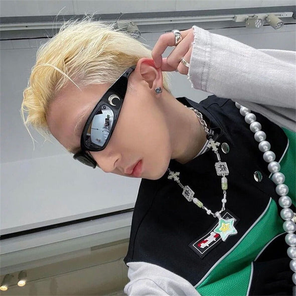 New Moon Rectangular Sunglasses for Women Man Vintage Outdoor Cycling Sports Hip Hop Punk Sun Glasses