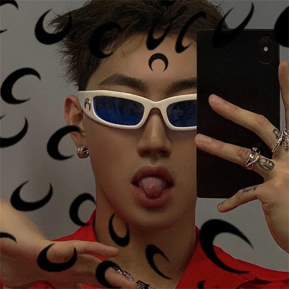 New Moon Rectangular Sunglasses for Women Man Vintage Outdoor Cycling Sports Hip Hop Punk Sun Glasses