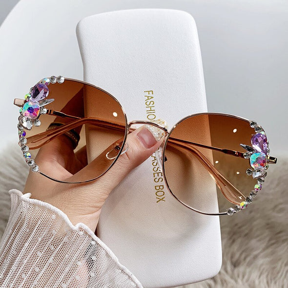 Classic Round Luxury Brand Sunglasses Women Bling Diamond Sun Glasses Vintage Shades Female Pink Eyewear Gafas De Sol