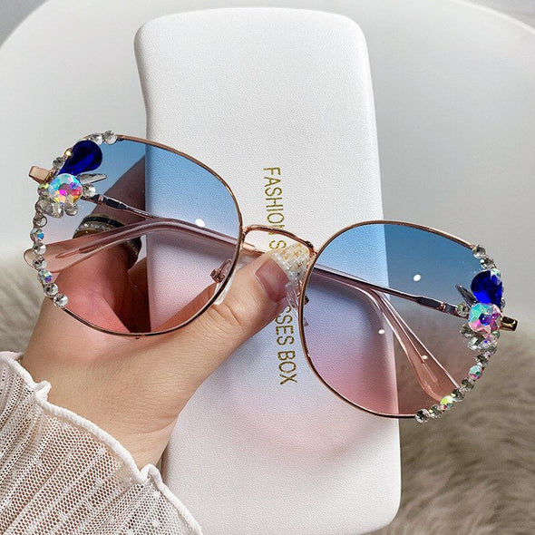 Classic Round Luxury Brand Sunglasses Women Bling Diamond Sun Glasses Vintage Shades Female Pink Eyewear Gafas De Sol