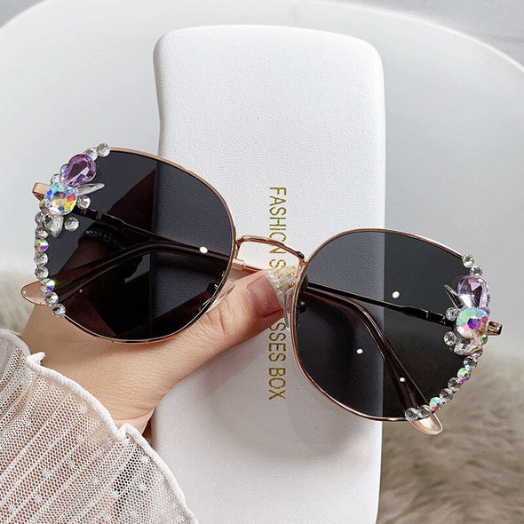 Classic Round Luxury Brand Sunglasses Women Bling Diamond Sun Glasses Vintage Shades Female Pink Eyewear Gafas De Sol