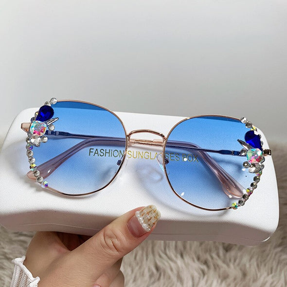 Classic Round Luxury Brand Sunglasses Women Bling Diamond Sun Glasses Vintage Shades Female Pink Eyewear Gafas De Sol