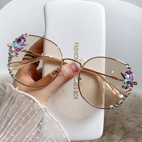 Classic Round Luxury Brand Sunglasses Women Bling Diamond Sun Glasses Vintage Shades Female Pink Eyewear Gafas De Sol