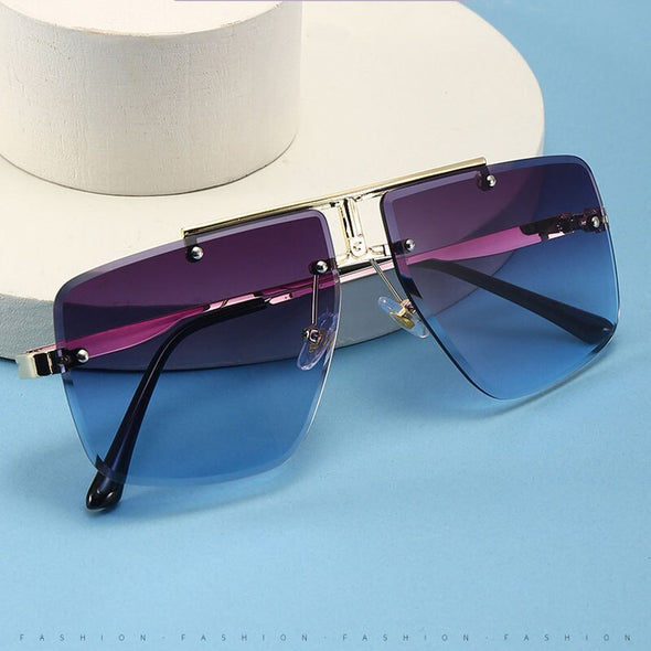 Fashion Frameless Cool Men Driving Glasses Goggle Summer Gradient Sunglasses Vintage Pilot Sun Glasses Punk Oculos De Sol