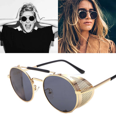 2023 NEW Round Steampunk Sunglasses Men Women Fashion Metal Glasses Brand Design Vintage Sunglasses High Quality UV400 Gafas