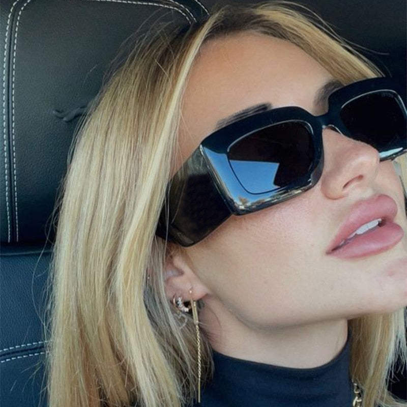 2022 Sunglasses Women Luxury Brand Big Frame Women Black 