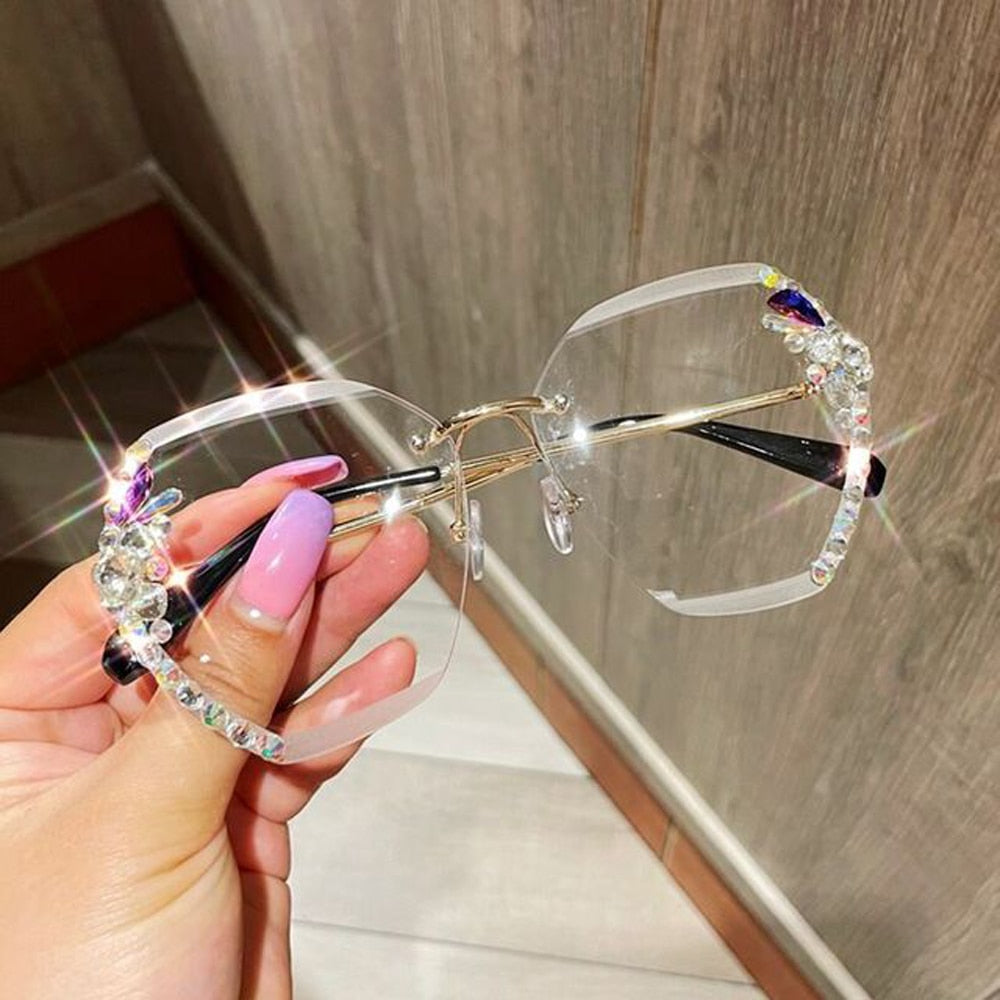 2023 Luxury Brand Design Vintage Rimless Rhinestone Sunglasses