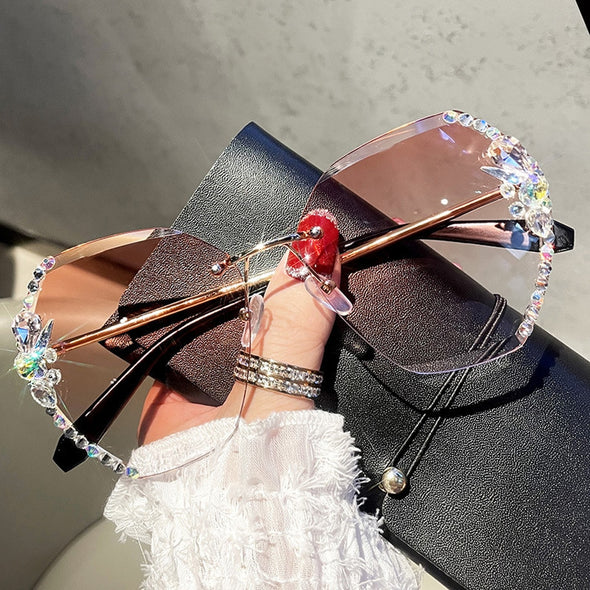 2023 Luxury Brand Design Vintage Rimless Rhinestone Sunglasses Women Men Fashion Gradient Lens Sun Glasses Shades for Female