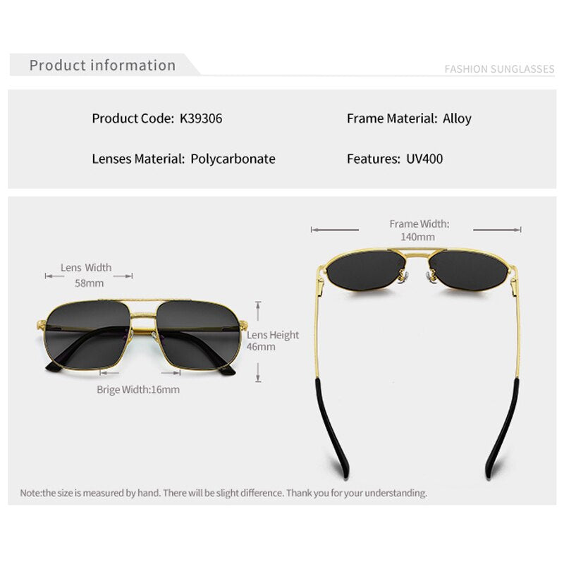 Retro Double Bridges Men Pilot Sunglasses Fashion Square Shades