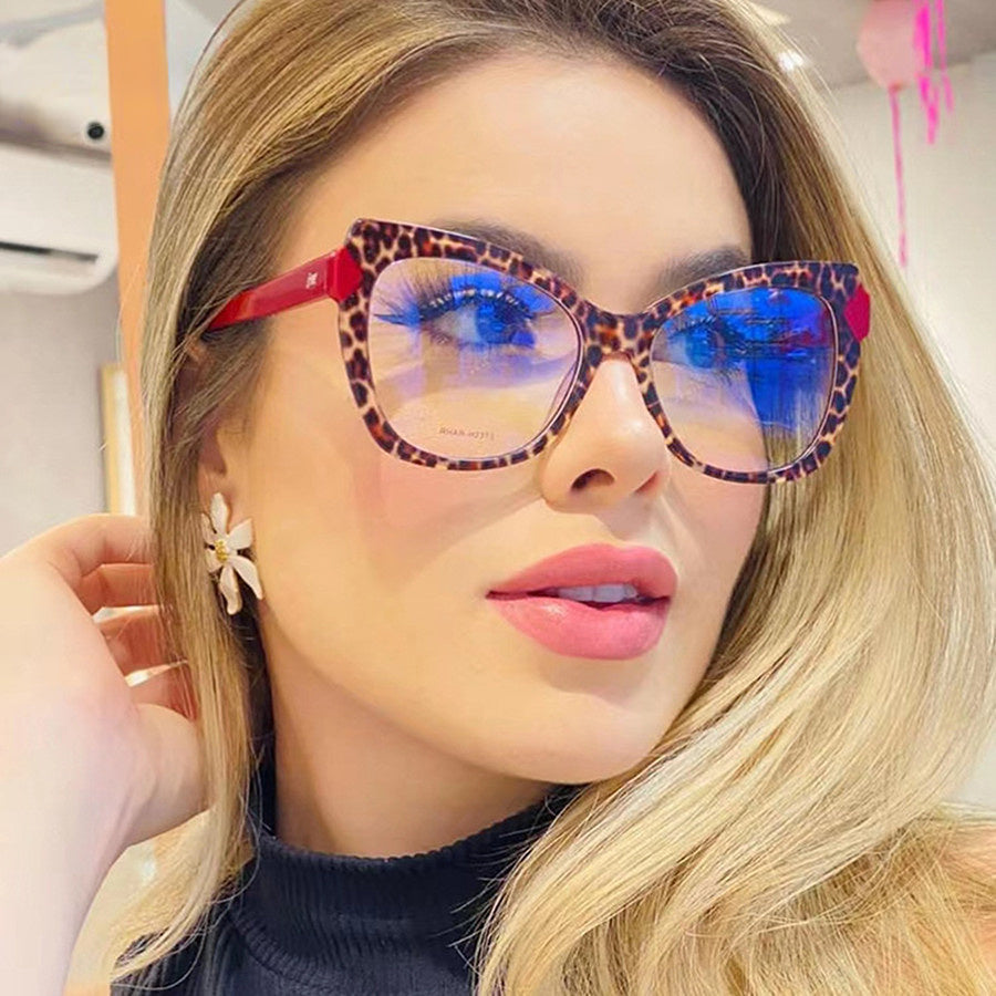 New Fashion Retro Cat Eye Anti Blue Light Glasses For Women Vintage  Computer Eyeglasses Oversized Frame Double Blocking Eyewear 