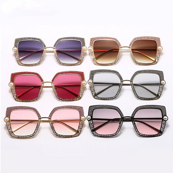 Cat Eye Pearl Hollow Luxury Sunglasses Metal Frame Men Women Fashion Shades UV400 Vintage Glasses
