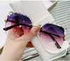 rimless ladies diamond sunglasses online celebrity cutting border UV fashion sunglasses