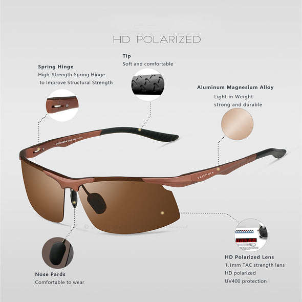 Aluminum Men Polarized UV400 Lens Rectangle Rimless Driving Fishing Sun Glasses Sports Eyewear For Male
