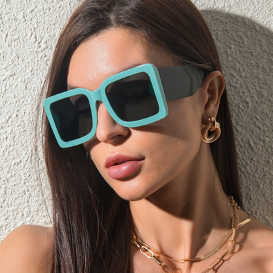 new European and American trend l square sunglasses men and women personality wide-legged sunglasses hit color glasses