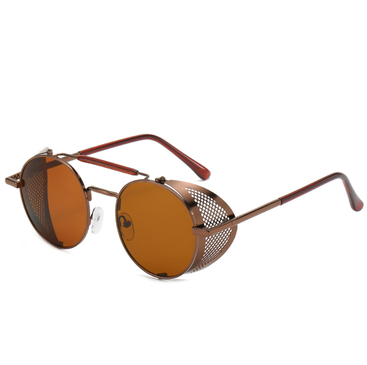 KDEAM Vintage Round Sunglasses Men Women Leather Shield Sun