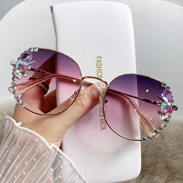 Classic Round Luxury Brand Sunglasses Women Bling Diamond Sun Glasses Vintage Shades Female Pink Eyewear Gafas De Sol