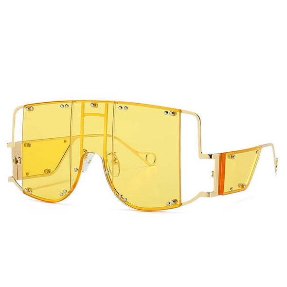 Metal Rivet Eyewear Oversized Mirror Square Sunglasses Men Women Shades Glasses Trend Unique Female UV400