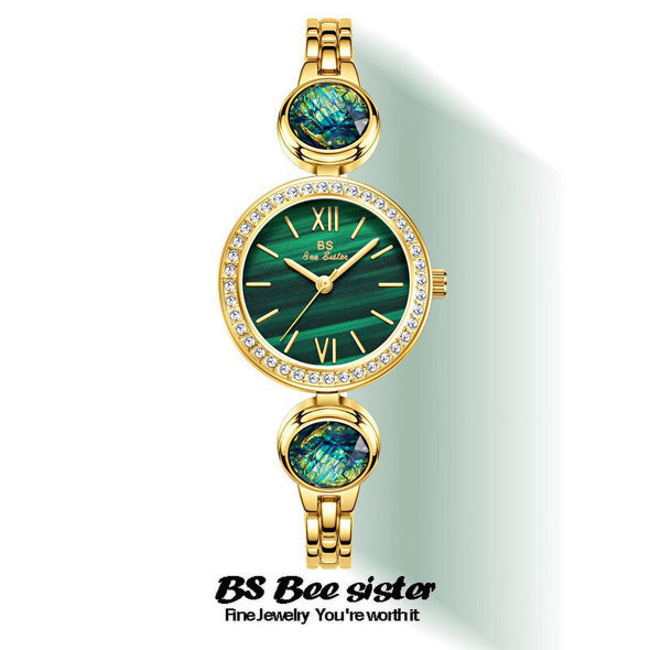 Bee Sister - New Retro Affordable Luxury Ins Malachite Small Green Watch Temperament Women's Watch Quartz Watch Fashion