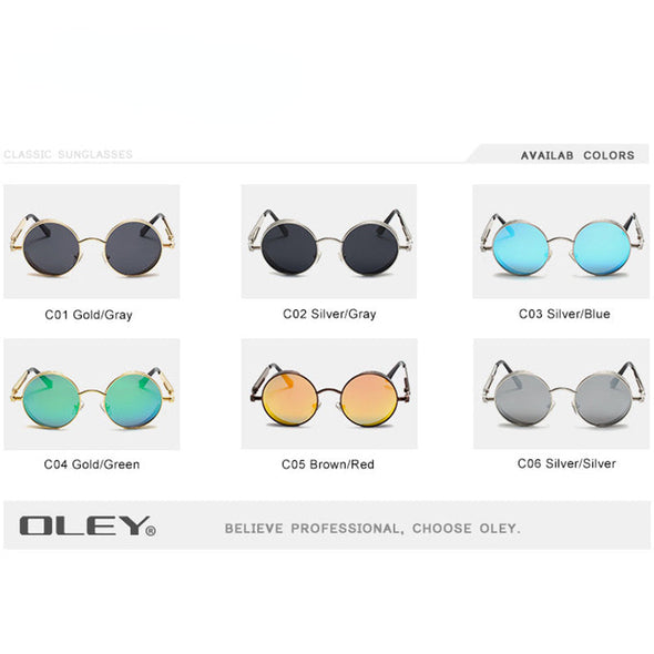 Brand Metal Round Steampunk Sunglasses Men Women Fashion Color film punk sun glasses Driving Anti-glare Eyewear