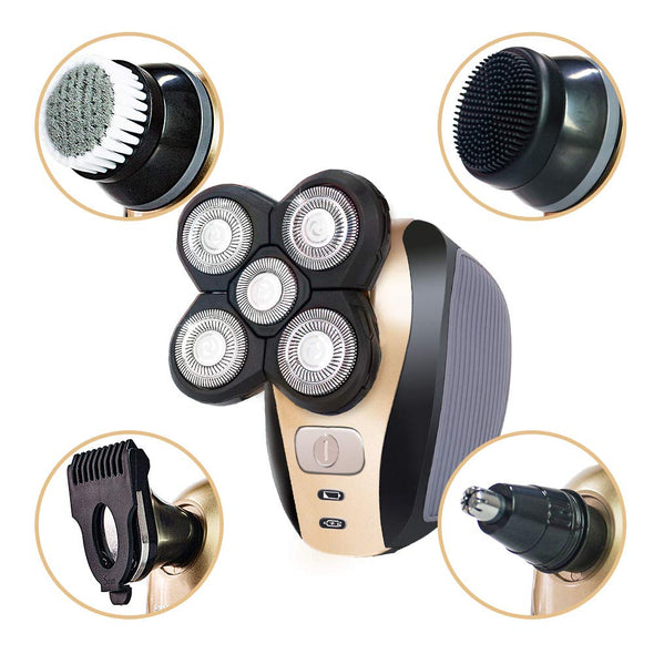 5-in-1 Electric Shaver for Men 4D Floating Hair Trimmer for Bald Men 5 Head Cordless Grooming Kit with Waterproof IPX6