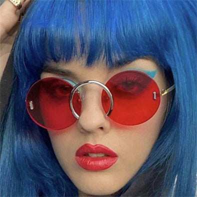 Fashion Unique Nose Ring Round Sunglasses Women Vintage Rimless Clear Ocean Lens Eyewear Men Sun Glasses