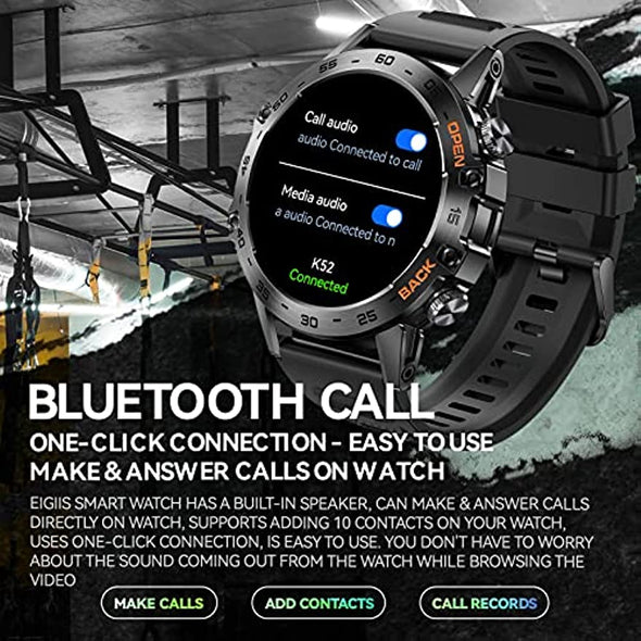 JOLLYNOVA Military Smart Watch K52 Make/Answer Calls Rugged Tactical Smartwatch 1.39" HD Screen Heart Rate Sleep Monitor 108 Sports Modes Fitness Tracker For Android iPhone Samsung