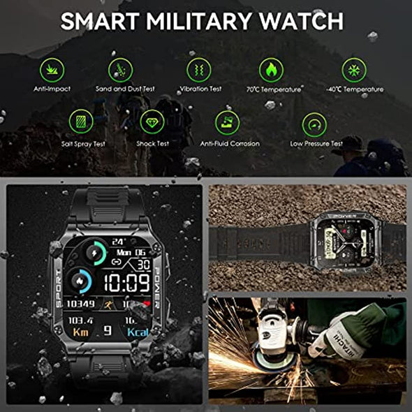 JOLLYNOVA Military Smart Watch NX6 1.95" HD Big Screen Tactical Sports Watch Outdoor Fitness Tracker Heart Rate Monitor Sleep Tracker Smartwatch Compatible with Android iPhone Samsung