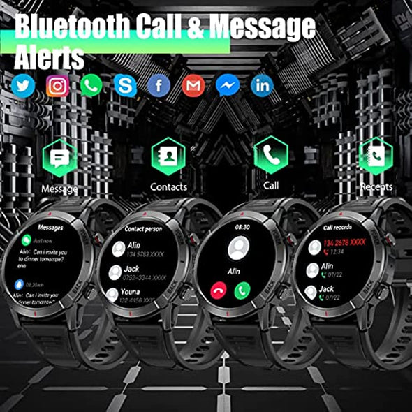 JOLLYNOVA Military Smart Watches NY10 for Men with Bluetooth Call 1.43" AMOLED Always On Display Rugged Outdoor Tactical Smartwatch with Heart Rate Blood Pressure Sleep Monitor Sports Fitness Watch for Android iOS