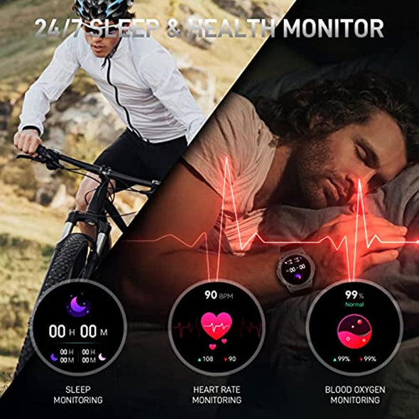 JOLLYNOVA Military Smart Watch DM51 for Men(Answer/Make Call) 1.43" AMOLED Always On Display Rugged Outdoor Tactical Smartwatch Waterproof Fitness Watch with Heart Rate Blood Oxygen Sleep Monitor for Android iOS