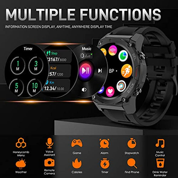 JOLLYNOVA Military Smart Watch DM51 for Men(Answer/Make Call) 1.43" AMOLED Always On Display Rugged Outdoor Tactical Smartwatch Waterproof Fitness Watch with Heart Rate Blood Oxygen Sleep Monitor for Android iOS