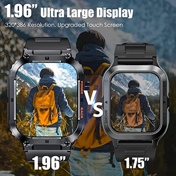 JOLLYNOVA Military Smart Watches K57 1.96” HD Big Screen Rugged Outdoor Sports Watch Fitness Tracker For iPhone Android