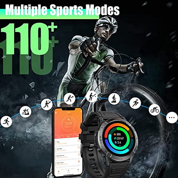 JOLLYNOVA Military Smart Watches NY10 for Men with Bluetooth Call 1.43" AMOLED Always On Display Rugged Outdoor Tactical Smartwatch with Heart Rate Blood Pressure Sleep Monitor Sports Fitness Watch for Android iOS