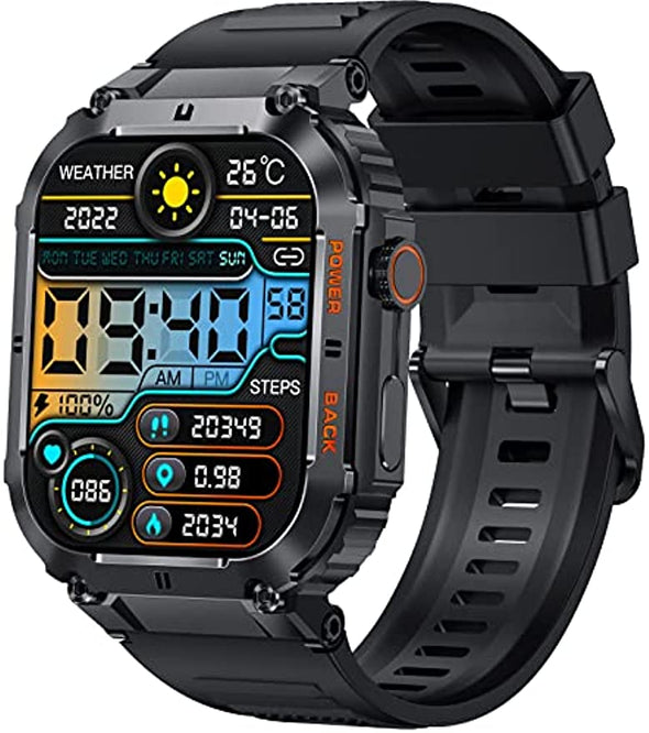 JOLLYNOVA Military Smart Watches K57 1.96” HD Big Screen Rugged Outdoor Sports Watch Fitness Tracker For iPhone Android