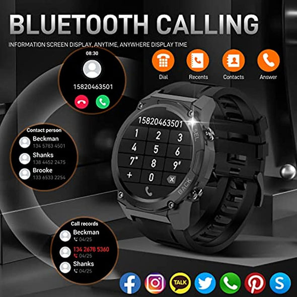 JOLLYNOVA Military Smart Watch DM51 for Men(Answer/Make Call) 1.43" AMOLED Always On Display Rugged Outdoor Tactical Smartwatch Waterproof Fitness Watch with Heart Rate Blood Oxygen Sleep Monitor for Android iOS