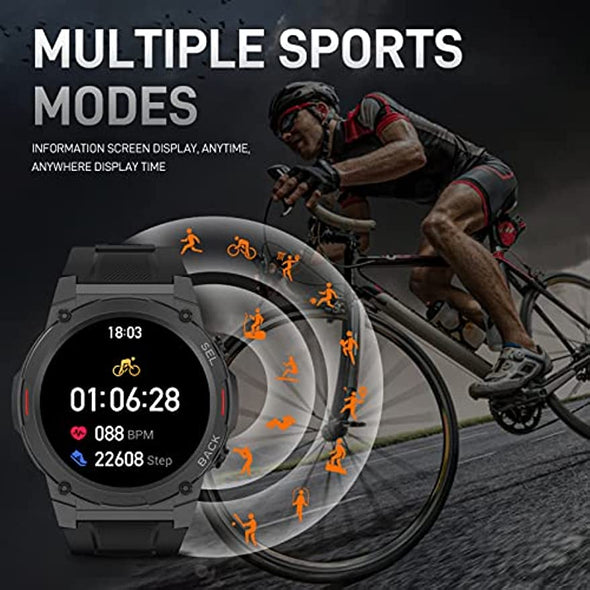 JOLLYNOVA Military Smart Watch DM51 for Men(Answer/Make Call) 1.43" AMOLED Always On Display Rugged Outdoor Tactical Smartwatch Waterproof Fitness Watch with Heart Rate Blood Oxygen Sleep Monitor for Android iOS