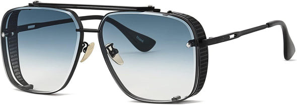 JOLLYNOVA Fashion Oversized Square Aviator Gradient Sunglasses For Men Vintage Metal Side Shield Steampunk Sun Glasses 64mm