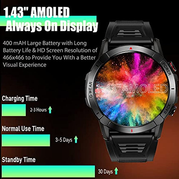 JOLLYNOVA Military Smart Watches NY10 for Men with Bluetooth Call 1.43" AMOLED Always On Display Rugged Outdoor Tactical Smartwatch with Heart Rate Blood Pressure Sleep Monitor Sports Fitness Watch for Android iOS