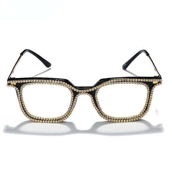 Luxury Rhinestone Frame Anti Blue Light Glasses Vintage Diamond Square Oversize Clear Lens Eyeglasses Optical Spectacle Frame