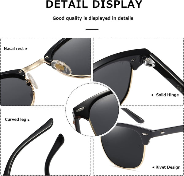 AEVOGUE Polarized Sunglasses For Women And Men Semi Rimless Frame Retro Sun Glasses AE0369