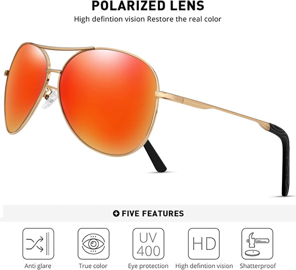 BOTPOV Aviator Sunglasses for Men Women Polarized UV400 Protection Mirrored Lens Metal Frame with Spring Hinges…