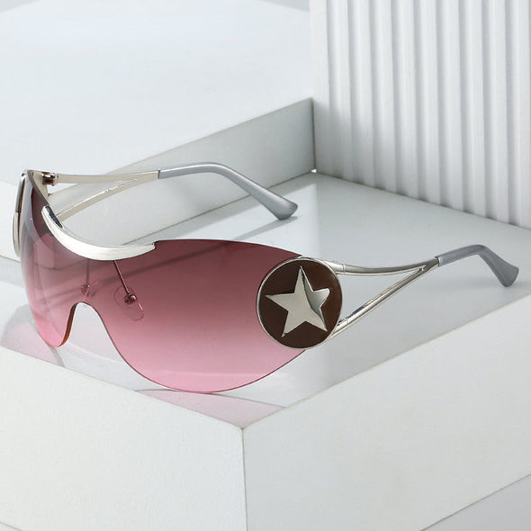 Fashion Brand Designer Y2K Rimless Sunglasses Women For Men 2023 New Trend Sun Glasses Luxury Vintage Punk Metal Star Big Goggle