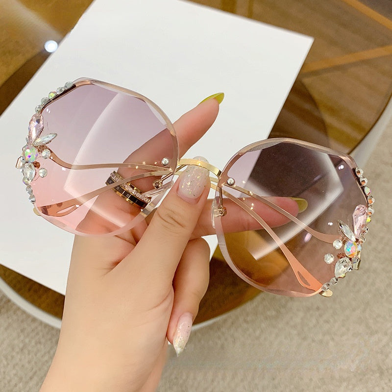 Luxury Oversized Rimless Round Sunglasses Fashion Women Outdoor Shade  Eyeglasses