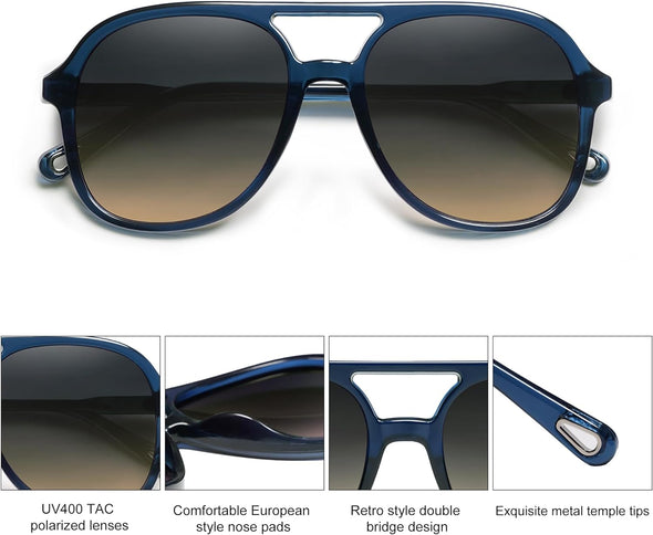 JOLLYNOVA Classic 70s Vintage Trendy Square Polarized Aviator Sunglasses for Women Men