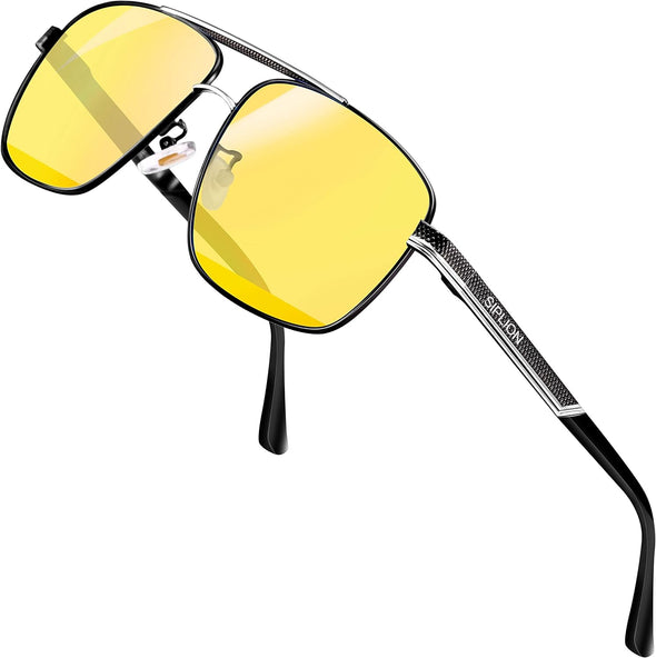 JOLLYNOVA Men's Driving Polarized Rectangular Square Sunglasses Metal Frame
