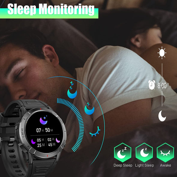 JOLLYNOVA Military Smart Watches NY10 for Men with Bluetooth Call 1.43" AMOLED Always On Display Rugged Outdoor Tactical Smartwatch with Heart Rate Blood Pressure Sleep Monitor Sports Fitness Watch for Android iOS